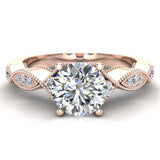 Infinity Style Milgrain Vintage Look Diamond Engagement Ring 5.70 mm Round Brilliant Cut 18K Gold (G,SI) - Rose Gold