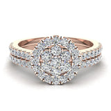 0.75 carat total weight Flower cluster Diamond Wedding Ring Bridal set 14K Gold  (I,I1) - Rose Gold