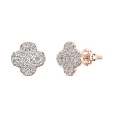 Luck Charm Clover Pave Cluster Diamond Stud Earrings 1/2 ct 14K Gold-I,I1 - Rose Gold