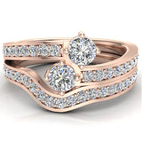 Round Diamond Two-Stone Diamond Wedding Ring Set for Women 14K Gold-I,I1 - Rose Gold