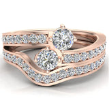 Round Diamond Two-Stone Diamond Wedding Ring Set for Women 14K Gold-F,VS - Rose Gold