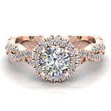Twist Shank Halo Diamond Engagement Ring 1.44 cttw 14K Gold-G,SI - Rose Gold