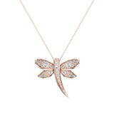 Dragon fly 14K Gold Necklace Pave set Diamond Charm 0.36 Ct-G,SI - Rose Gold