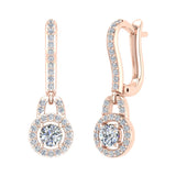 Dangle Drop Shape Halo Diamond Earrings 14K Gold (I,I1) - Rose Gold