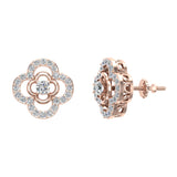 18K Gold Diamond Stud Earrings Flower Shape 0.82 carat-G,VS - Rose Gold