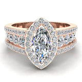 Elegant Marquise Brilliant Halo Diamond Engagement Ring 1.80 ctw 18K Gold (G,SI) - Rose Gold