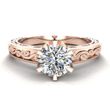 0.75 Carat Vintage Style Filigree Engagement Ring 18K Gold (G,SI) - Rose Gold