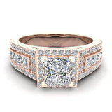 Princess Cut Diamond Engagement Ring Halo Rings 18K Gold 1.82 ct-G,SI - Rose Gold