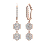 Hexagon Diamond Dangle Earrings Dainty Drop Style 14K Gold 1.05 ct-G,SI - Rose Gold
