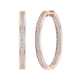 14K Hoop Earrings 33mm Diamond Line Setting Click-in Lock 2.28 ct-I,I1 - Rose Gold