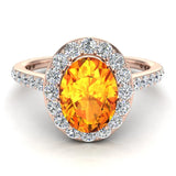Yellow Sapphire & Diamond Halo Ring 14K Gold November Birthstone - Rose Gold