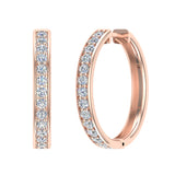 14K Hoop Earrings 26mm Diamond Line Setting Secure Click-in Lock 1.40 ct-G,SI - Rose Gold