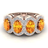 2.40 Ct Oval Yellow Sapphire & Diamond Band Ring 14K Gold - Rose Gold