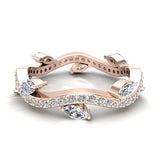Contemporary Leaf Style Diamond Wedding Ring 0.90 ctw 14K Gold-G,I1 - Rose Gold
