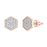 Hexagonal Shape Pave Diamond Cluster Stud Earrings 1/2 ct 14K Gold-G,SI - Rose Gold