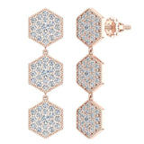 Hexagon Diamond Chandelier Earrings Waterfall Style 14K Gold-I,I1 - Rose Gold
