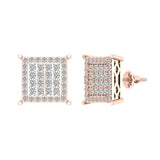 Square Cube Diamond Studded Earrings 14K Gold-G,SI - Rose Gold