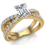 X Cross Split Shank Emerald Cut Diamond Engagement Ring 14K Gold - Yellow Gold