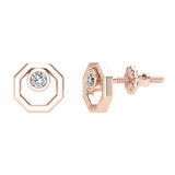 Diamond Earrings Octagon Shape Studs Bezel Settings 10K Gold-J,SI2-I1 - Rose Gold