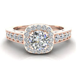 Dainty Round brilliant cushion  halo diamond engagement rings 18K 1 ctw G-SI - Rose Gold