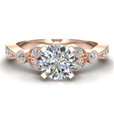 Solitaire Diamond Leaflet Shank Wedding Ring 18K Gold (G,VS) - Rose Gold