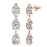 Tear-Drop Diamond Chandelier Earrings 14K Gold 1.15 carat total-I,I1 - Rose Gold