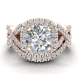 Cushion Halo Diamond Engagement Ring Set Infinity style 14K Gold-G,SI - Rose Gold