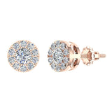 Halo Cluster Diamond Earrings 1.08 ctw 14K Gold-SI - Rose Gold