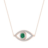 0.94 Ct Evil Eye Diamond & Emerald Pendant 14K Gold Necklace - Rose Gold