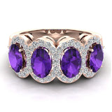 Oval Amethyst & Diamond Band Ring 14K Gold - Rose Gold