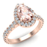 Pear Cut Pink Morganite Halo Engagement Ring 14K Gold-G,SI - Rose Gold