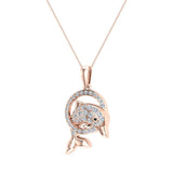 Bottle-Nose Dolphin 14K Gold Diamond Charm Necklace 0.74 cttw-L,I2 - Rose Gold