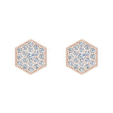 Hexagonal Shape Pave Diamond Cluster Stud Earrings 1/2 ct 14K Gold-G,SI - Rose Gold
