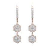 Hexagon Diamond Dangle Earrings Dainty Drop Style 18K Gold 1.05 ct-G,VS - Rose Gold