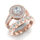 Milgrain Round Halo Engagement Ring with Bezel Band 2.06 ct 18K Gold-SI - Rose Gold
