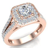 Round Brilliant cushion halo diamond engagement rings 1.10 ct VS2 - Rose Gold