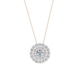 Round Double Halo Diamond Necklace 14K Gold (G,SI) - Rose Gold