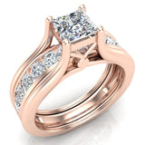 Princess Cut Adjustable Band Engagement Ring Set 14K Gold (G,SI) - Rose Gold