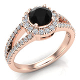 Black & White Split Shank Halo Diamond Ring 1.20 ctw Engagement Ring 14k Gold Glitz Design (G,SI) - Rose Gold