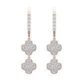 Clover Diamond Dangle Earrings Dainty Drop Style 14K Gold 1.23 ct-G,SI - Rose Gold