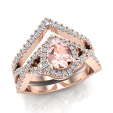 1.60 Ct Pear Cut Morganite Diamond Wedding Ring Set Diamond Big Ring 14K Gold I1 - Rose Gold