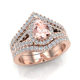 1.92 Ct Wedding Ring Set Solitaire Enhancer Look Bands Pear Morganite 14K Gold-I,I1 - Rose Gold