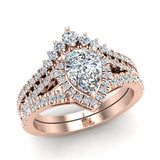 1.75 Ct Moissanite Pear Cut Halo Diamond Wedding Ring Set 14K Gold-I,I1 - Rose Gold