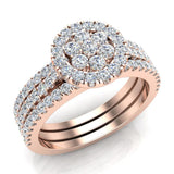 0.86 carat total weight Flower cluster Diamond Wedding Ring w/ Enhancer Bands Bridal set 14K Gold (I,I1) - Rose Gold