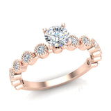 Milgrain Diamond Engagement Round Diamond Ring 14K Gold 0.70 ct-G,SI - Rose Gold