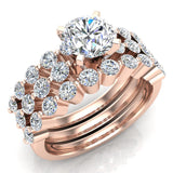 2.07 Ct Shared-Prong setting Wedding Ring Set w/Enhancer Bands 18K Gold-G,VS - Rose Gold