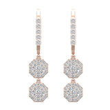 Octagon Diamond Dangle Earrings Dainty Drop Style 14K Gold 1.11 ct-I,I1 - Rose Gold