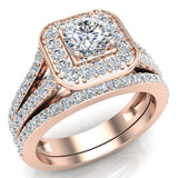 Diamond Wedding Set Round Cushion Halo Ring Split Shank 1.25 ct-G,VS2 - Rose Gold