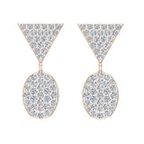 Diamond Dangle Earrings Oval Pattern Cluster Triangle Top 14K Gold 0.90 ct-I,I1 - Rose Gold