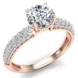 Round brilliant diamond engagement rings trio-pave 14K 1.20 ctw VS - Rose Gold
